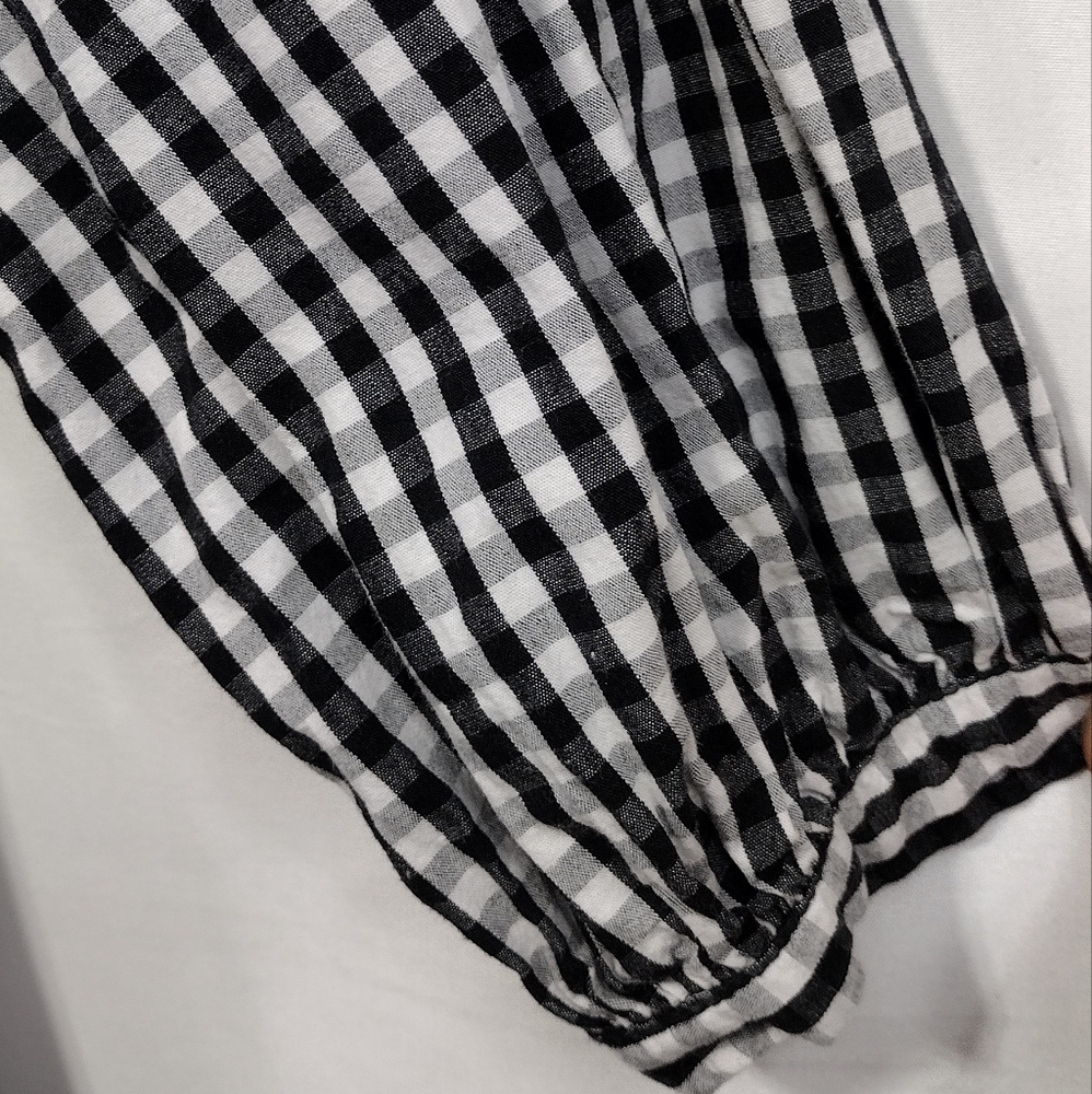 Zara Gingham Tiered Babydoll Dress Women's M Black White Boho Retro 90s Y2K - Picture 3 of 8